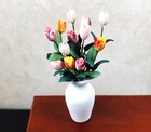 Dollhouse Assorted Tulips With Foliage In Large White Vase 1 12 Scale Miniature