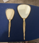 Vintage Gold Tone Vanity Hand Mirror   Hair Brush Set  is Heavy 