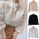 Women Lace High Neck Long Sleeve Shirt Ladies Work Office Tops Casual Blouse      ml