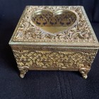 Vintage Gold Tone Metal Ormolu Heart Top Trinket Jewelry Box