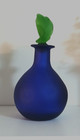 Rare Find  Vintage Art Deco Cobalt Blue Glass Perfume Bottle -green Leaf Stopper