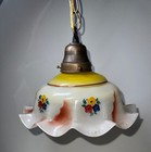 Art Deco Glass Pendant Lamp Ruffled Floral Vintage Ceiling Light Hanging 1950s