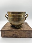Vintage Solid Brass 3-footed Planter Pot  cauldron W Handles 4 5  Tall X 5 25 