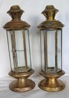 Pair Vintage Brass French Procession Lanterns Etched Glass Star Turkish Style
