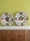 Vintage Italy Majolica Plates Pair Strawberry Apple Handpainted 8 5    Cottagecore