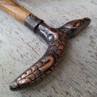 Antique Copper Brass Crocodile Handmade Handle Vintage Walking Cane Wooden Stick