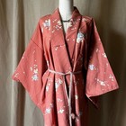 Vintage 90s Japanese Kimono Robe Dusty Rose Floral Print Haori Yukata Style