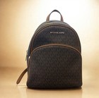 Michael Kors Brown Monogram Logo Zip Backpack Gold Hardware Inner Pockets