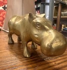 Vintage Solid Brass Hippopotamus Figurine 8    Long Small House Hippo Sculpture