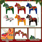 Dala Horse Swedish Christmas Decorations 6 Pcs Double-sided Wooden Dala Horse Or