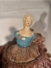 Vintage Pin Cushion Lady Half Doll Sewing Stained Dress