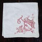 Vtg Exceptional Madeira Embroidered Cotton Linen Hankie Handkerchief Monogram F