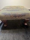 Vintage Duck Hunt Tapestry Footstool Wood Queen Anne Ottoman Brown