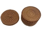 Vintage Handwoven Lidded Wicker Basket Round Storage Box Boho Decor