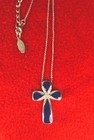 Diamond Cross Necklace White Gold Blue Gemstone Vintage Style Pre Owned Jewelry