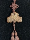 19  Vintage Chinese Export Carved Serpentine Stone Chime Tassel Pendant Necklace