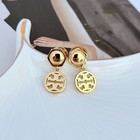 New  Tory Double Drop Gold Earrings With Jewelry Pouch Size 2 4 1 2cm