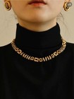 Vintage Gold Black Enamel Necklace Bracelet   Earrings Set Chunky Statement