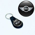 Mini Cooper Leather Key Ring Dome Round Epoxy Emblem Key Fob Gift Keychain