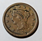 1853 Braided Hair Large Cent - With A Bit Of Old Graffiti Profanity