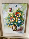 Vintage J  Talbot Signed Original Enamel On Copper Painting Flowers Framed