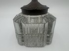 Antique Heavy Cut Crystal Glass Ink Well Metal Lid  Beautiful Pattern    