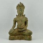 Thai Burmese Bhumisparsha Buddha 8    Lead Alloy Concrete Filled 1930s Vtg