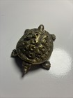 Vintage Solid Brass Turtle Hinged Lidded Pocket Ashtray Vtg Box