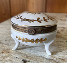 Vintage Footed Porcelain Trinket Box W Hinged Lid Good Luck Scarab Beetle Design