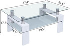 Glass Coffee Table  Rectangle Modern Glass Top Coffee Table With Shelf 2-tier Te
