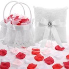 2 Flower Girl Baskets And Ring Bearer Pillow Set With 500 Pcs Silk Rose Petal   