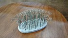 Vintage Blue Ribbon Flower Holder frog Hairpin Metal Wire Oval Base Usa  4