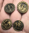 Lot Of 4 Antique Victorian Pressed Brass Metal Picture Buttons