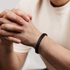 Genuine Brown Leather And Black Ion Plated Stainless Steel Bracelet - 8 5 Inch