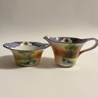 Noritake Blue Lusterware Creamer Open Sugar Oval Dish Morimura Swan Lake Sunset