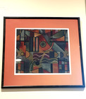 Framed Abstract Woven Textile Wall Art Geometric Unique Tapestry 24x25  dat 