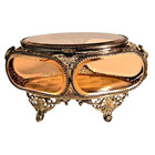 Vtg Ormolu Gold Filigree Beveled Glass Jewelry Casket Lily Of The Valley 9 5 