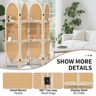 4 Panel Rattan Room Divider W  Shelves Folding Wood Privacy Screens Partition 