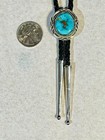 Native American Navajo Style Turquoise Bolo Tie  Sterling Silver  W  Braided Tie