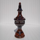 Vintage Mcm Ceramic Finial Statue 16  Brown Black Drip Glaze Retro Table Decor
