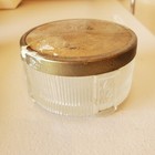 Tulip Design Glass Powder Jar With Gold Hearts Flowers Lid Design Vanity Vintage