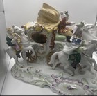 Vintage German Porcelain Coach Carriage Princess Nobles 6 Horses Statue