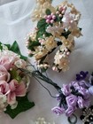 Lot Vtg Floral Wire Flowers Millinery Pink Blue  White Peach Crafting Bundles