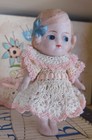 Antique German 3-1 2  Bisque Side Glancing Dollhouse Miniature Doll Party Dress