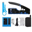 Rj45 Pass Through Crimp Tool Kit With Tester  Wire Stripper  20 Cat6 Connectors
