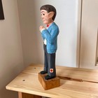 12  Vintage Wood Carving Smiling Card Dealer Character Blue Cardigan Red Bow Tie