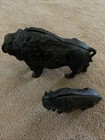 Antique Vintage Cast Iron Buffalo Bison   Calf Coin Bank   Still Bank