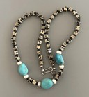 Vintage Southwestern Natural Turquoise Sterling Silver Custom Design Necklace     