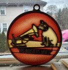 Vintage Leaded Stained Glass Suncatcher Rca Nipper His Master   s Voice - Fine