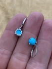 Vintage Signed Dk 925 Sterling Silver Turquoise Stone Dangle Drop Earrings